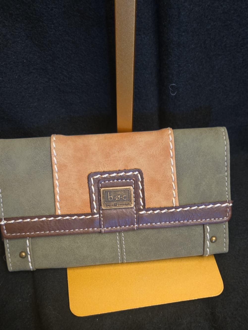b.ø.c Two-Tone Olive and Tan Leatherette Wallet